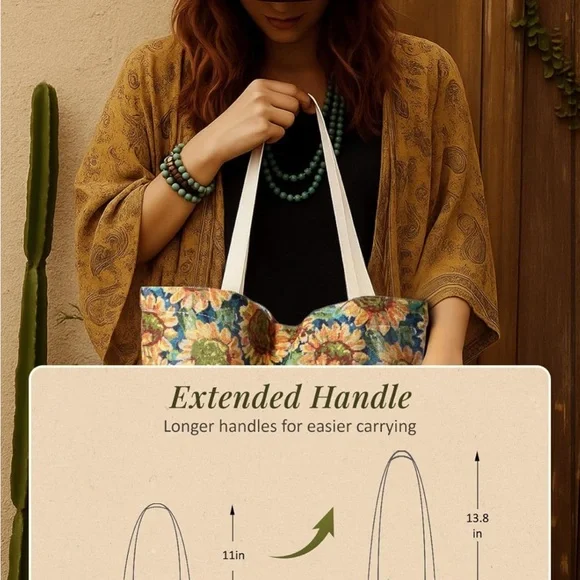 Sunflower Embroidered Tote Bag - Picture 6 of 7